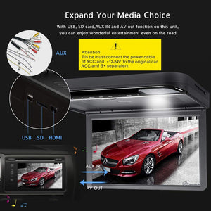 15.6inch 1080P Car Video Roof Mount Overhead DVD Player Flip Down Monitor USB SD HDMI (Black)