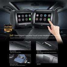 Load image into Gallery viewer, PAIR - 9 inch (Touch Screen) Car Headrest DVD Players with 1080P FM IR Transmitter Games (Black)