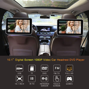 (Pair) 10.1" Headrest DVD Player with Touch Screen 1080P USB SD + FREE HEADPHONES