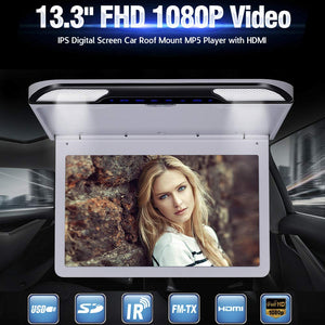 13.3 inch Car Flip Down Monitor HD TFT LCD Screen USB SD HDMI MP5 (Grey)