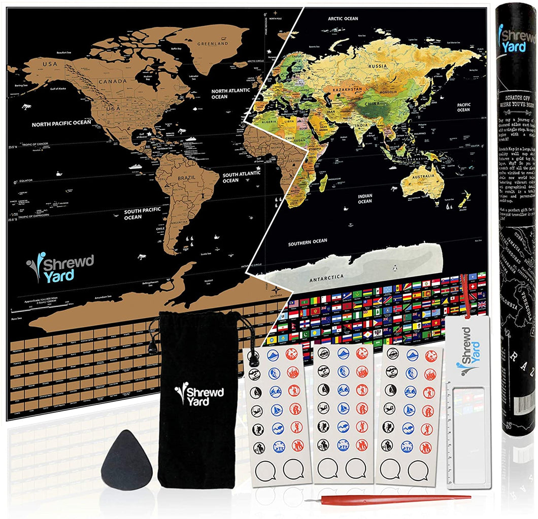 Large World Travel Scratch Off Map With US States Country Flags +MORE 33