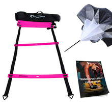 Load image into Gallery viewer, Agility Ladder Bundle 6 Sports Cones, Free Speed Chute, Agility Drills eBook and Carry Case Pink