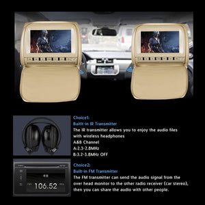 PAIR - 9 inch (Touch Screen) Car Headrest DVD Players with 1080P FM IR Transmitter Games (Beige)