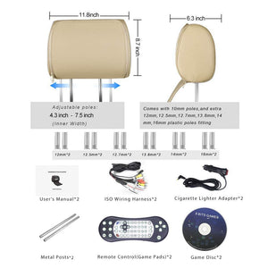 PAIR - 9 inch (Touch Screen) Car Headrest DVD Players with 1080P FM IR Transmitter Games (Beige)