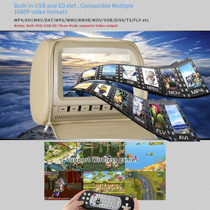 PAIR - 9 inch Car Headrest DVD Players with 1080P FM IR Transmitter Games (Beige)