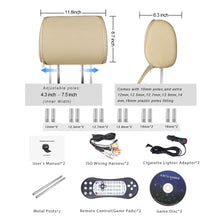 Load image into Gallery viewer, PAIR - 9 inch Car Headrest DVD Players with 1080P FM IR Transmitter Games (Beige)