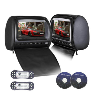 PAIR - 9 inch Car Headrest DVD Players with 1080P FM IR Transmitter Games (Black)