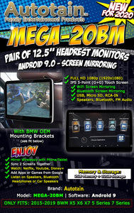 (NEW) PAIR BMW 12.5" Android 9 Car Headrest Monitors RSE Screen Mirroring WiFi OEM BRACKET - AUTOTAIN