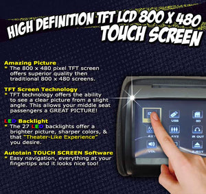 PAIR - Autotain HERO-Y 9 inch Car TV Touch Screen Best Headrest DVD Player Monitor BLACK