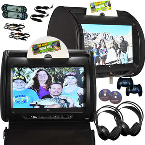 PAIR - Autotain HERO-Y 9 inch Car TV Touch Screen Best Headrest DVD Player Monitor BLACK