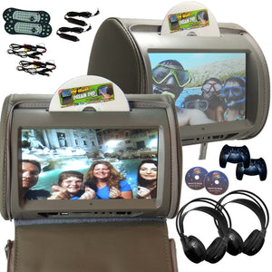 PAIR - Autotain HERO-Y 9 inch Car TV Touch Screen Best Headrest DVD Player Monitor GREY GRAY